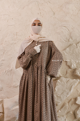 Mocha Maryam Floral Abaya Dress &amp; Pants Set In Premium Silk Cotton - Oversized
