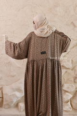 Mocha Maryam Floral Abaya Dress &amp; Pants Set In Premium Silk Cotton - Oversized