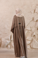 Mocha Maryam Floral Abaya Dress &amp; Pants Set In Premium Silk Cotton - Oversized