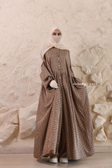 Mocha Maryam Floral Abaya Dress &amp; Pants Set In Premium Silk Cotton - Oversized