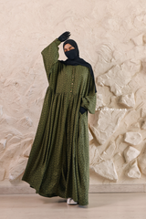 Olive Maryam Floral Abaya Dress & Pants Set In Premium Silk Cotton - Oversized