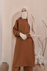 Cappuccino Elmira Two Piece Top Dress & Pants Set In Premium Cotton Leon