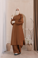 Cappuccino Elmira Two Piece Top Dress & Pants Set In Premium Cotton Leon