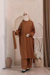 Cappuccino Elmira Two Piece Top Dress & Pants Set In Premium Cotton Leon