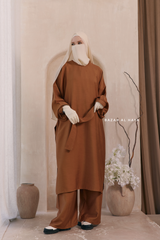 Cappuccino Elmira Two Piece Top Dress & Pants Set In Premium Cotton Leon