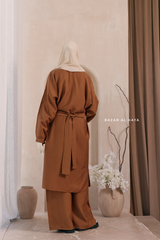 Cappuccino Elmira Two Piece Top Dress & Pants Set In Premium Cotton Leon