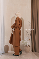 Cappuccino Elmira Two Piece Top Dress & Pants Set In Premium Cotton Leon