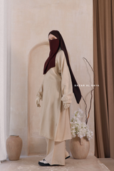 Ivory Elmira Two Piece Top Dress & Pants Set In Premium Cotton Leon