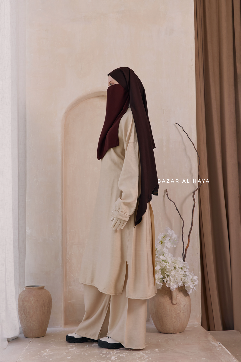 Ivory Elmira Two Piece Top Dress & Pants Set In Premium Cotton Leon