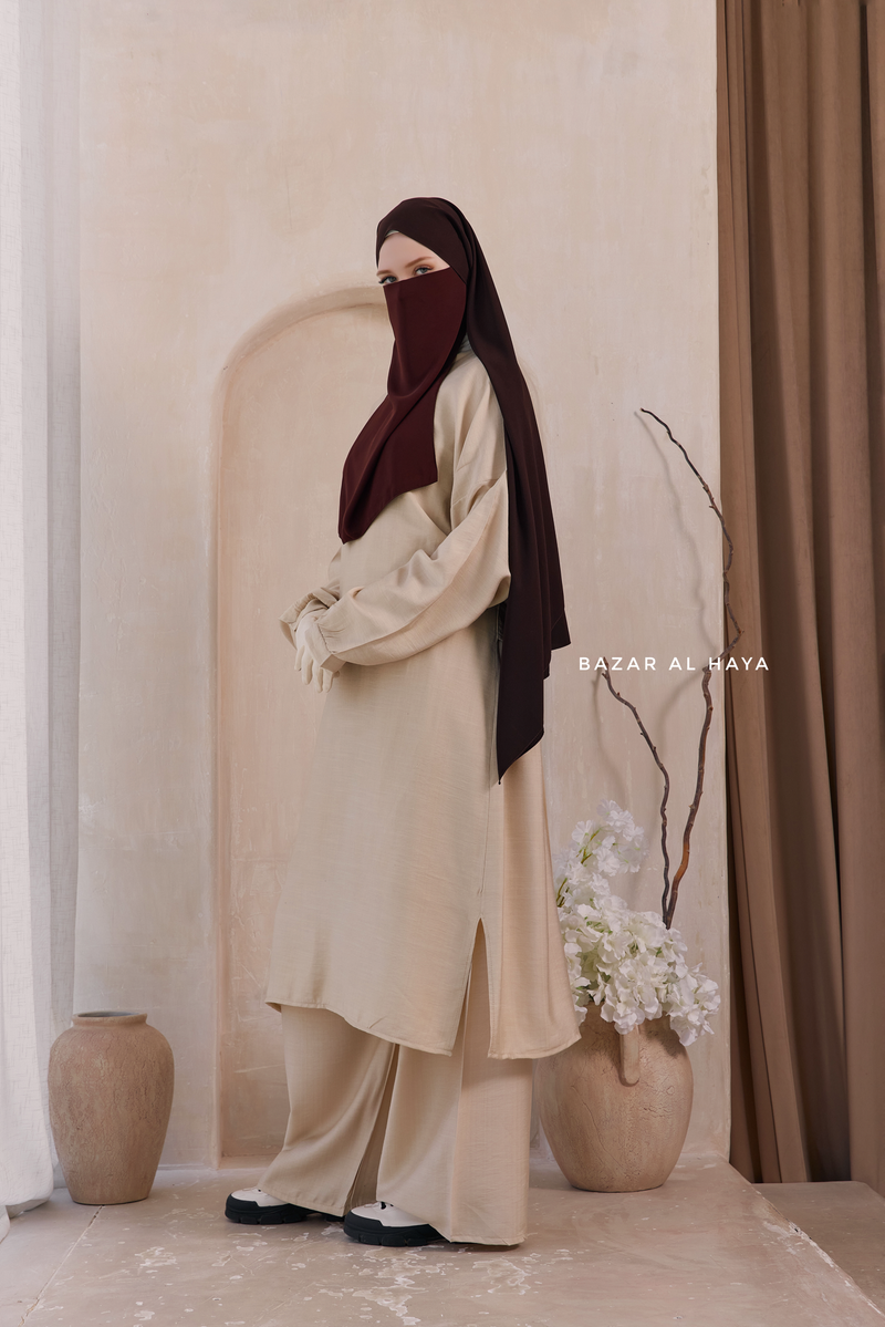 Ivory Elmira Two Piece Top Dress & Pants Set In Premium Cotton Leon