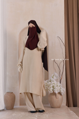 Ivory Elmira Two Piece Top Dress & Pants Set In Premium Cotton Leon