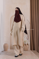 Ivory Elmira Two Piece Top Dress & Pants Set In Premium Cotton Leon