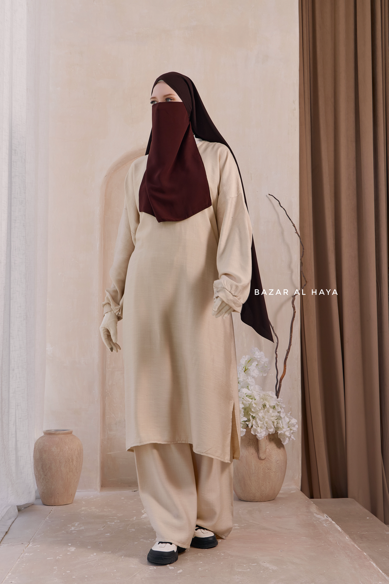 Ivory Elmira Two Piece Top Dress & Pants Set In Premium Cotton Leon