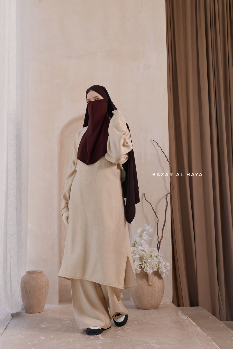 Ivory Elmira Two Piece Top Dress & Pants Set In Premium Cotton Leon