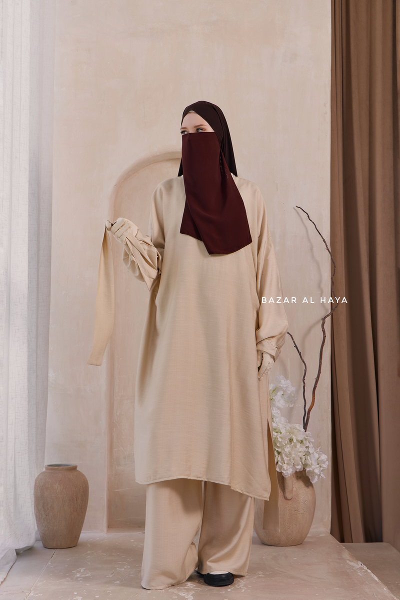 Ivory Elmira Two Piece Top Dress & Pants Set In Premium Cotton Leon