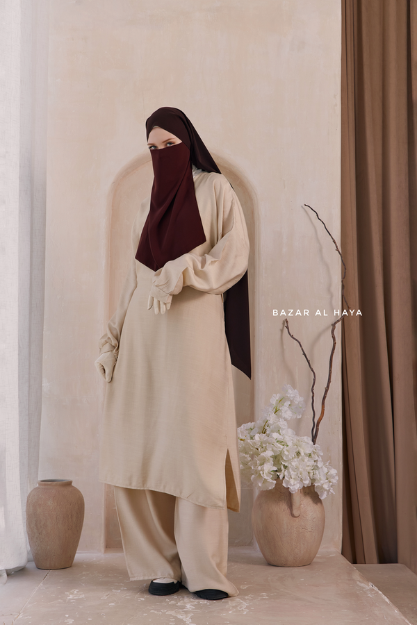 Ivory Elmira Two Piece Top Dress & Pants Set In Premium Cotton Leon