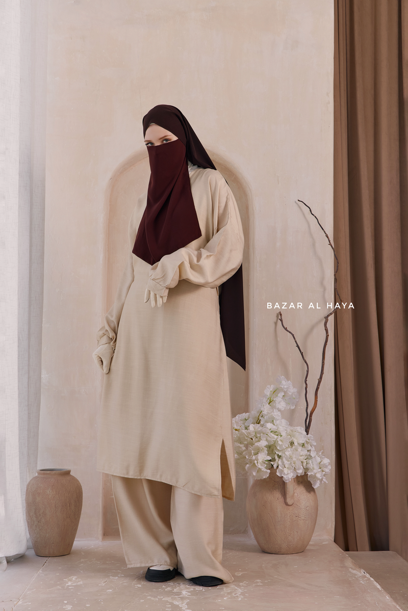 Ivory Elmira Two Piece Top Dress & Pants Set In Premium Cotton Leon L
