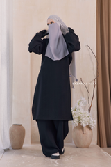 Black Elmira Two Piece Top Dress & Pants Set In Premium Cotton Leon