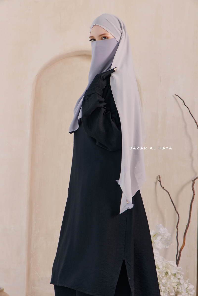 Black Elmira Two Piece Top Dress & Pants Set In Premium Cotton Leon