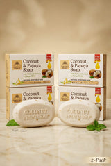 2-Pack Coconut & Papaya Soap – Moisturizing & Softening, Organic Ingredients, Natural Skin Brightening Bar Soap