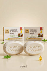2-Pack Coconut & Papaya Soap – Moisturizing & Softening, Organic Ingredients, Natural Skin Brightening Bar Soap