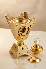 Gold Bakhoor Burner Mabkhara – Traditional Arabic Incense Burner for Oud, Bukhoor & Dukhoon