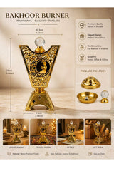 Gold Bakhoor Burner Mabkhara – Traditional Arabic Incense Burner for Oud, Bukhoor & Dukhoon
