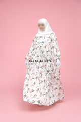 Sadia White Floral Abaya Dress 100% Cotton Summer Tiered Style With Front Zipper