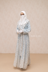 Surayya Light Blue Chiffon Abaya Dress With Floral Print - Ruffled Design