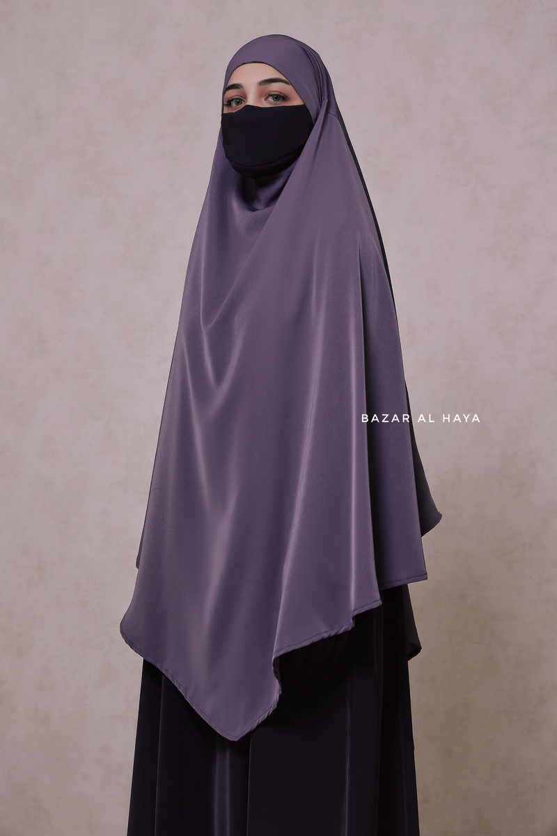 Steel Grey Long Mubarak Diamond Khimar - Nida Extra Long