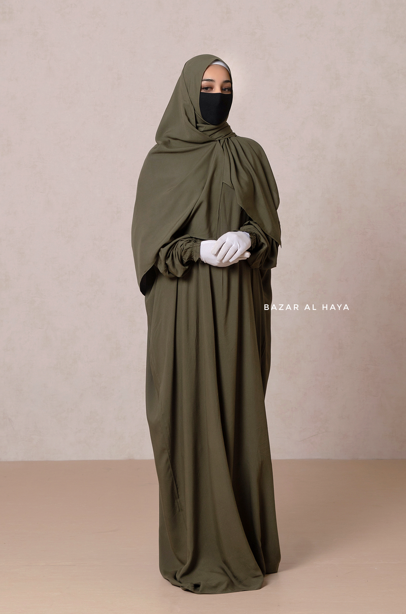 Olive Prayer / Salah Dress One Piece Jilbab 100% Cotton - Super Breathable Comfy Style