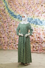 Mint Kamila Floral Summer Abaya Dress With Belt - Breathable Quality Cotton