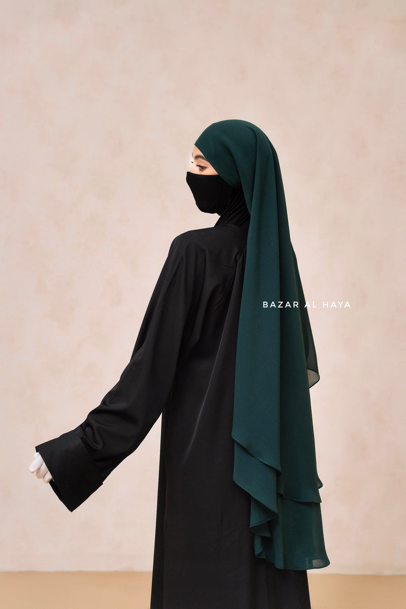 Emerald Green Two Layered Three -In- One Snap Scarf, Khimar, Cape - Super Soft