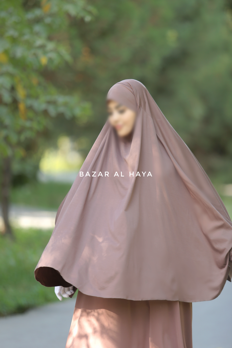 Coffee Cotton Abida Khimar With Sleeves - Soft Cotton