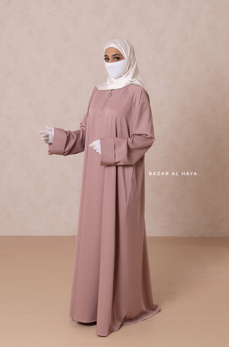 Dusty Rose Madina Abaya - Soft Relaxed Fit - Mediumweight Silk Crepe