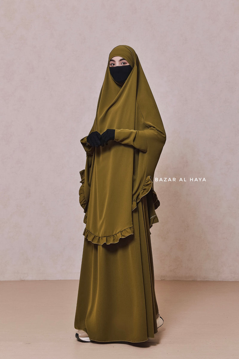 Ibadah Olive Two-piece Jilbab with Skirt, Haj, Umrah & Prayer Set