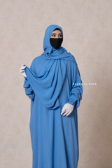 Prayer / Salah Dress One Piece Jilbab Blue 100% Cotton - Super Breathable Comfy Style