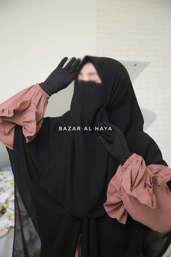 Black Square Scarf With Half Niqab Set - Super Breathable - Quality