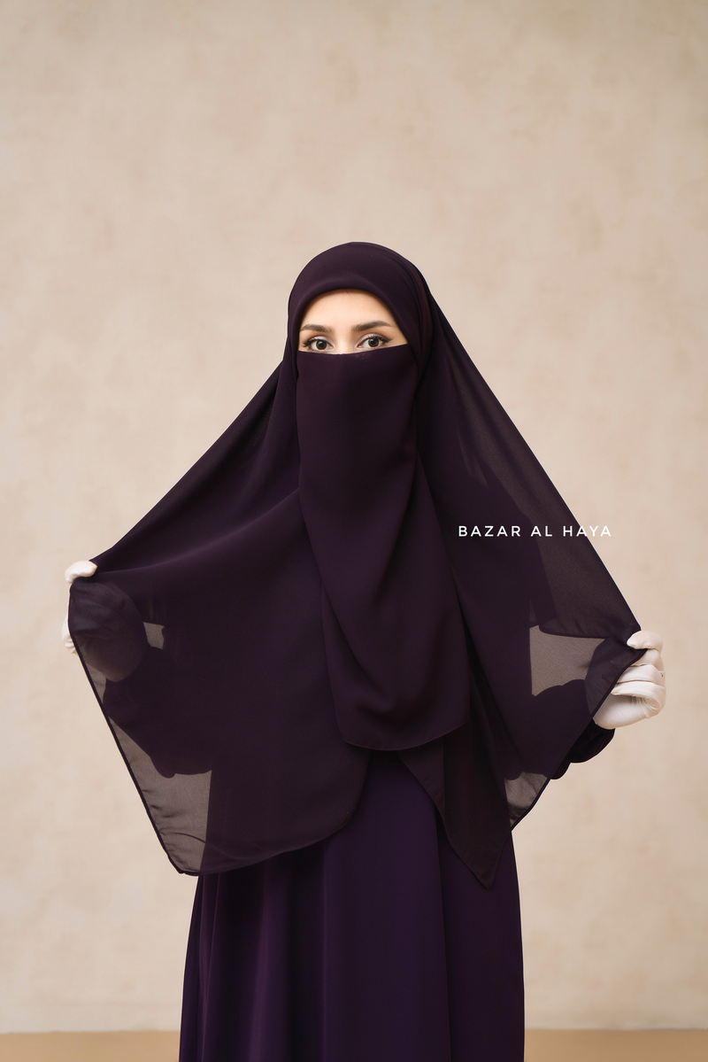 Purple Square Scarf With Half Niqab Set - Super Breathable - Medium