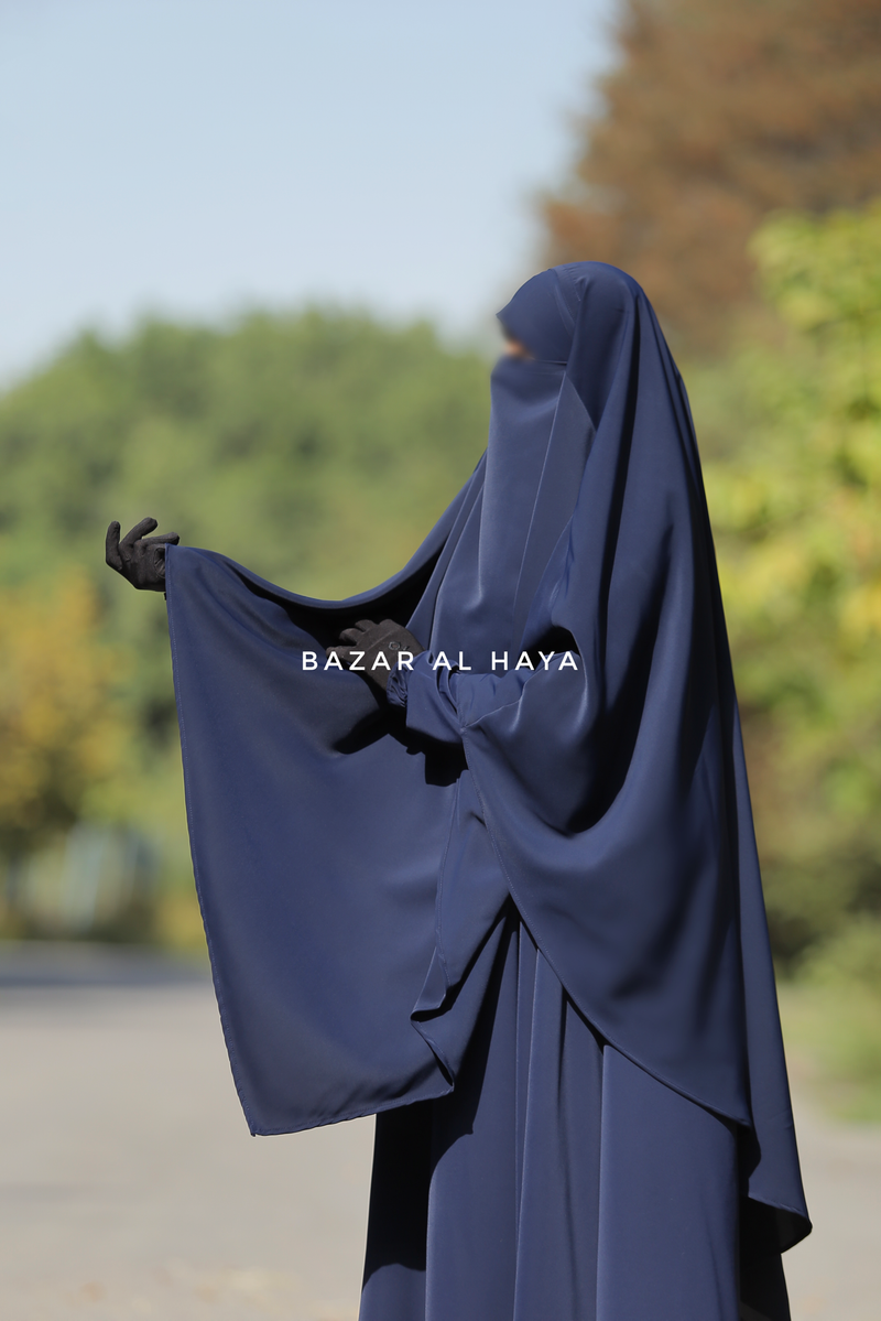 Dark Blue Salam Abaya & Mubarak Khimar Two Piece Set - Nidha