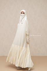 Badra Ivory Butterfly Abaya With Flair Bottom & Zipper Sleeves - Silk Crepe