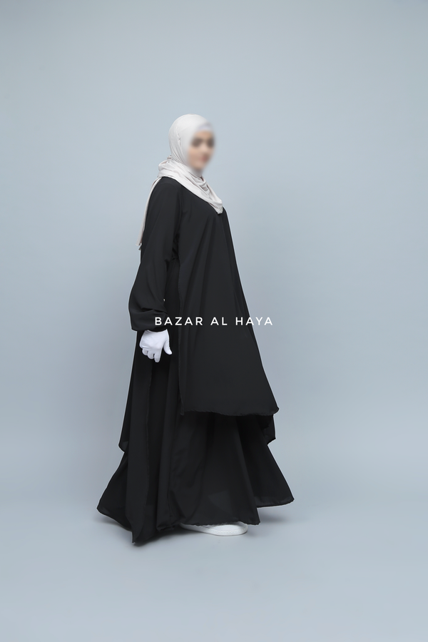 Pakiza Black Double Layered Minimalistic Style Abaya - Soft Georgette