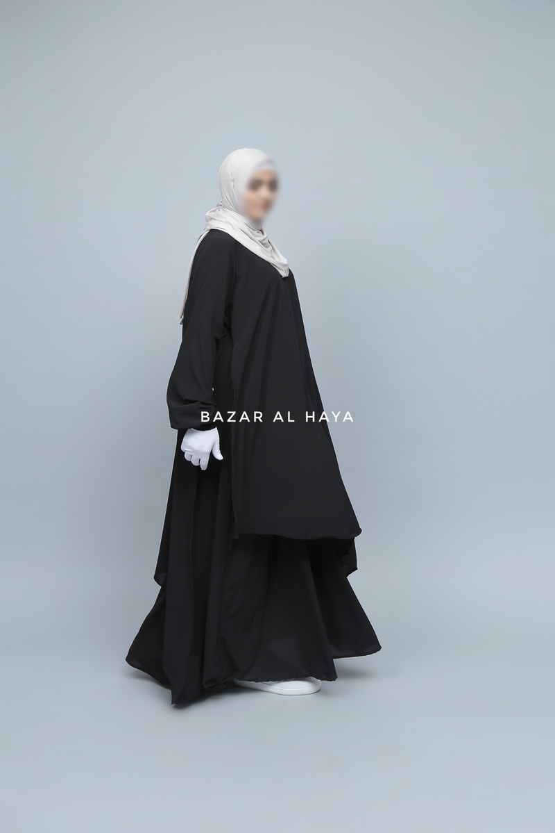 Pakiza Black Double Layered Minimalistic Style Abaya - Soft Georgette
