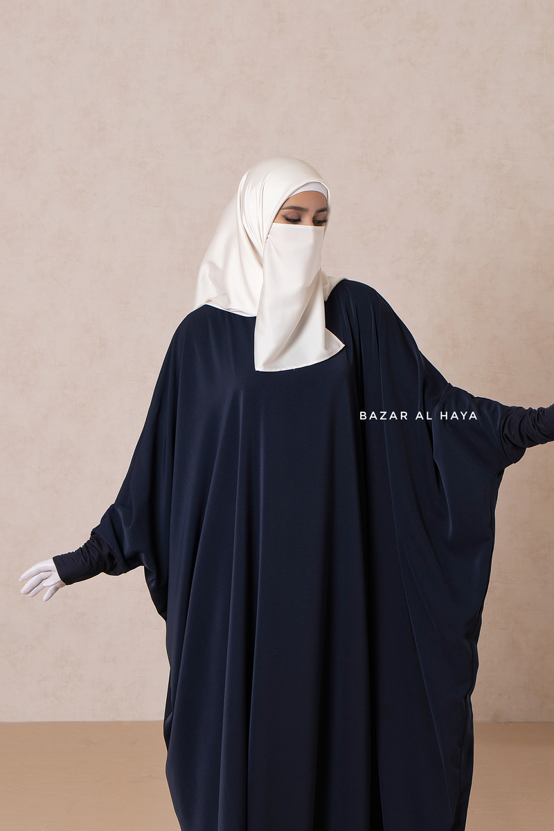 Navy Faraasha Butterfly Wide Abaya - Silk Crepe