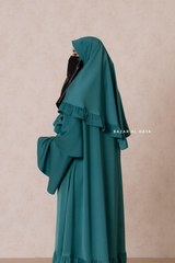 Bushra Dress - Jade Green Layered Ruffle Sleeve Abaya - Premium Sultansha