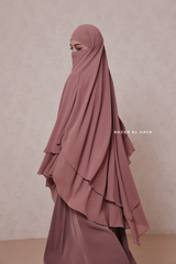 Pari Taupe Rose Two Layered Maxi Diamond Khimar - Crepe Chiffon