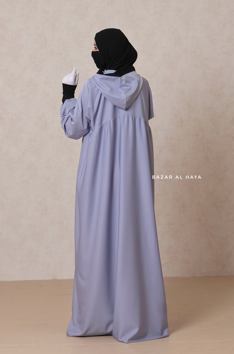 Kalina Lilac Hooded Abaya Dress With Pockets - Soft Crepe Cotton