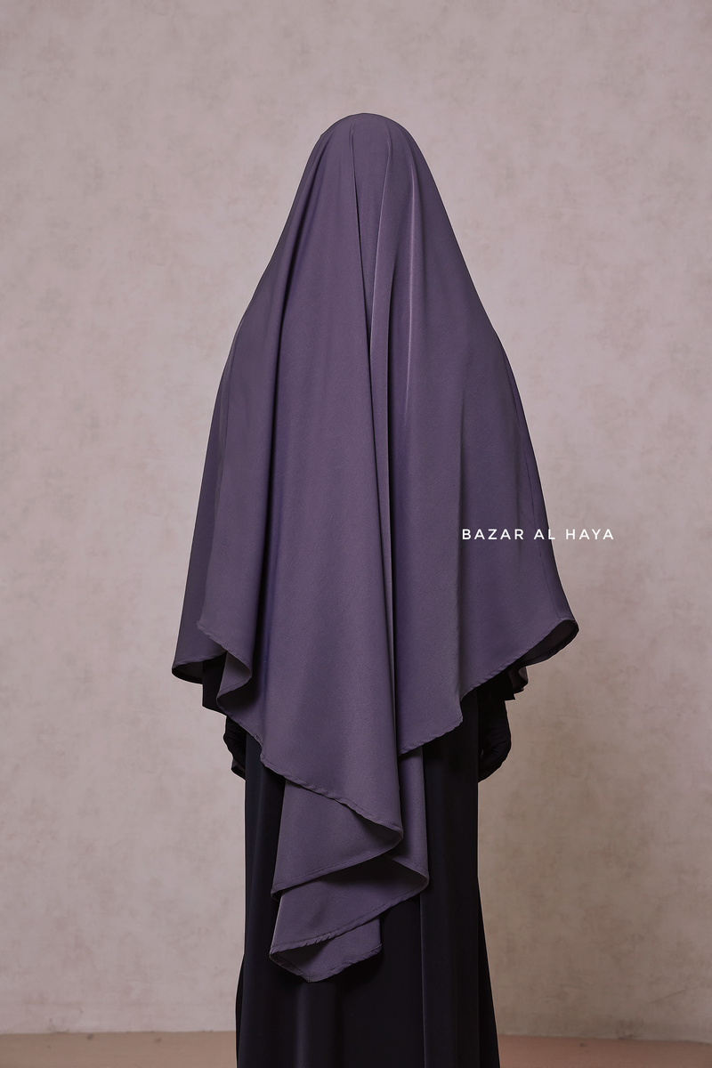 Steel Grey Long Mubarak Diamond Khimar - Nida Extra Long