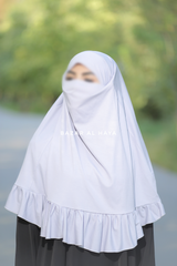 Silver Tieback Ruffle Short Khimar - Soft Cotton