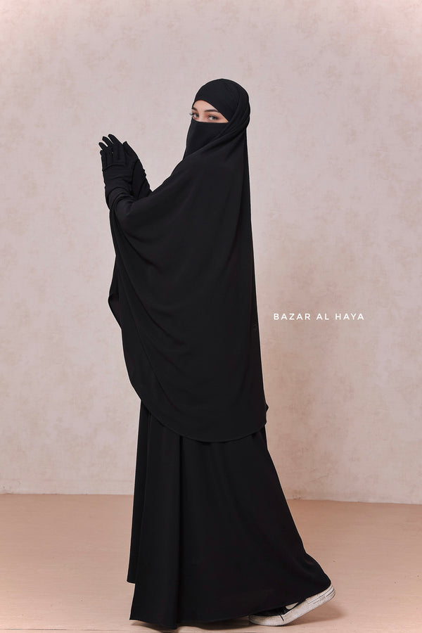 Yasmin Black Two Piece Jilbab With Dress & Khimar - Relaxed Fit, Light, Soft & Breathable